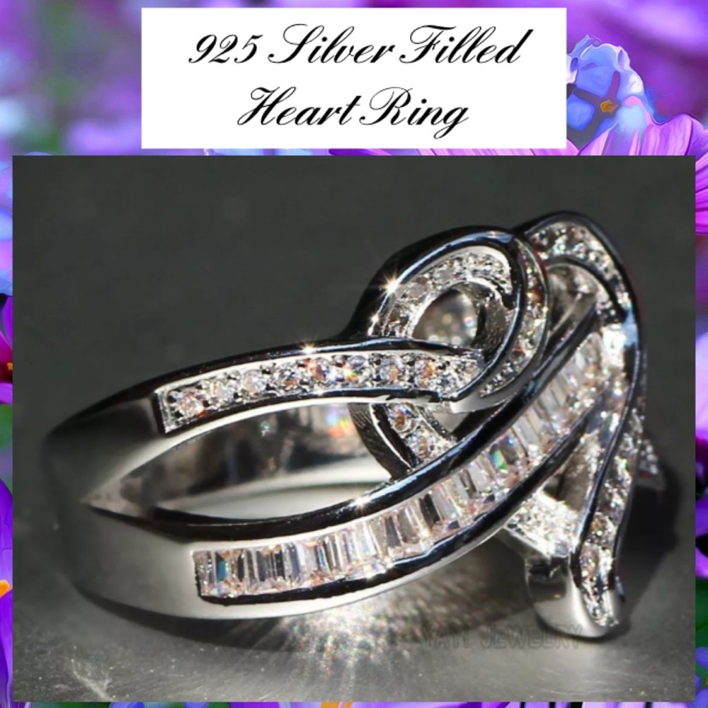 925 Sterling Silver Micro Paved Split Band Heart Ring